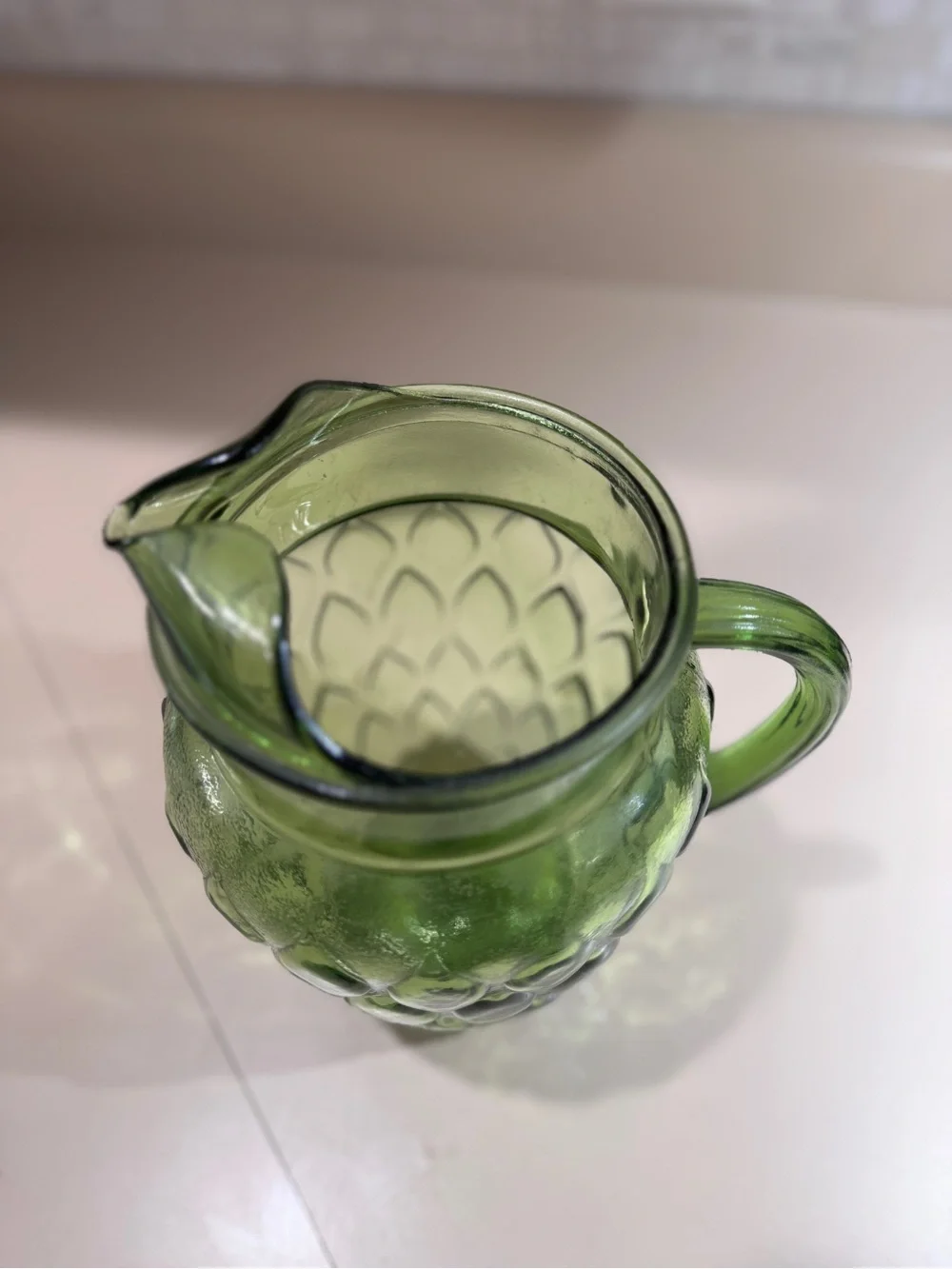 Vintage Green Pressed Glass Pitcher - Textured Diamond Pattern